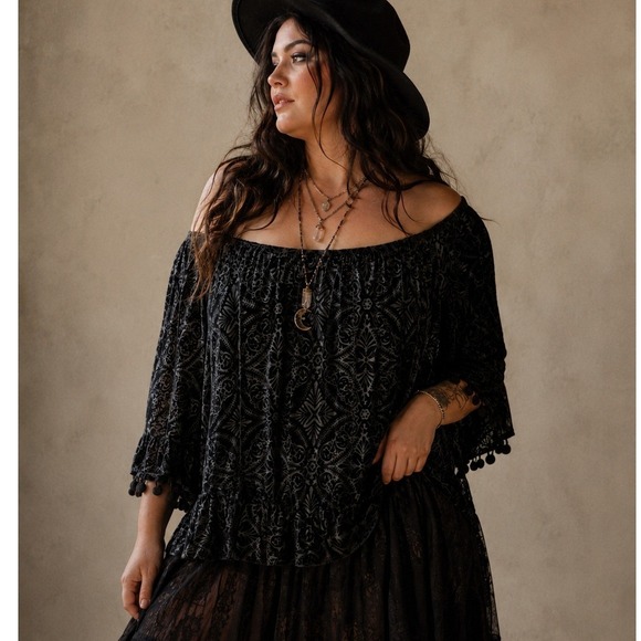 Style & Co. Tops - Black Velvet Burnout Blouse XL Gothic Whimsigoth Stevie Nicks Boho